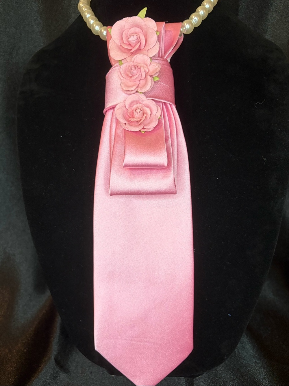 Pink Satin Floral Tie Necklace Scarf - Women's Accessory